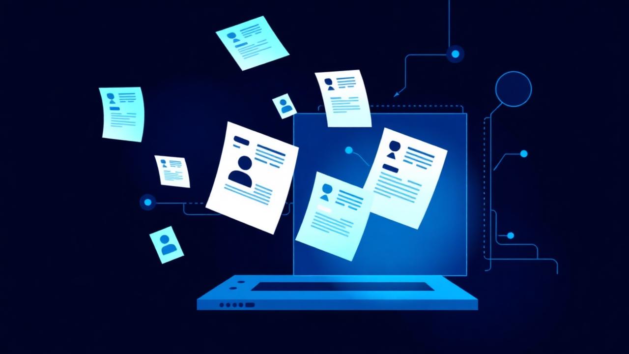Illustration of resumes going through an ATS filter